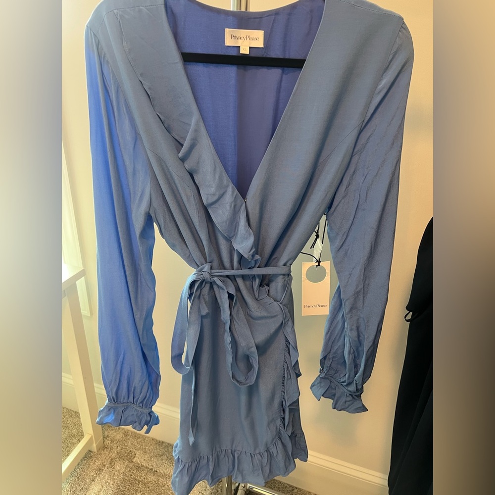 Revolve Privacy Please Baby Blue Wrap Dress